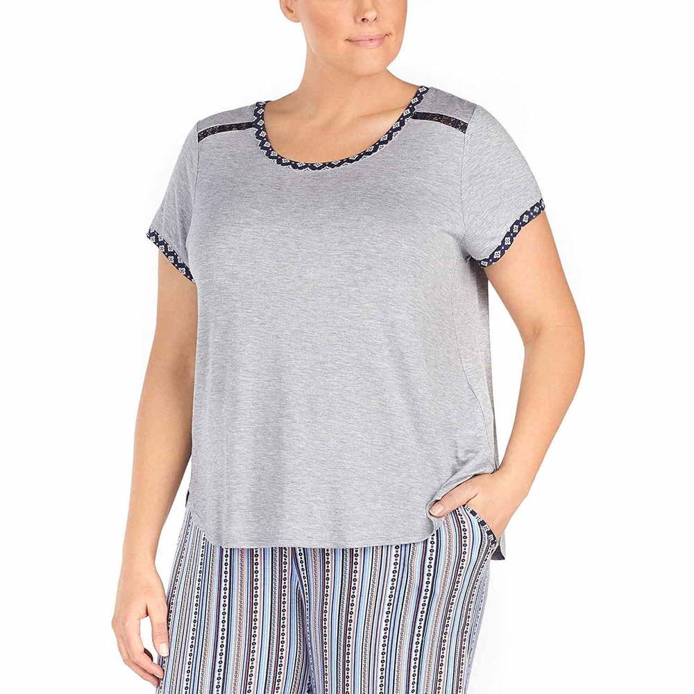 Layla Womens Sleepwear Plus Size Contrast Trim Lace  Pajama Top Only,1-Piece,3X